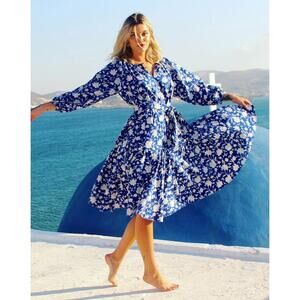 Pink City Prints Tuckernuck Night Sky Fiesta Cotton Block Print Tie Waist Dress